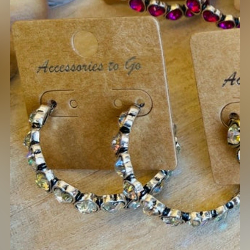 NWT Alice From Dallas, Crystal Heart Hoop Earrings in AB Crystal. - Picture 6 of 6